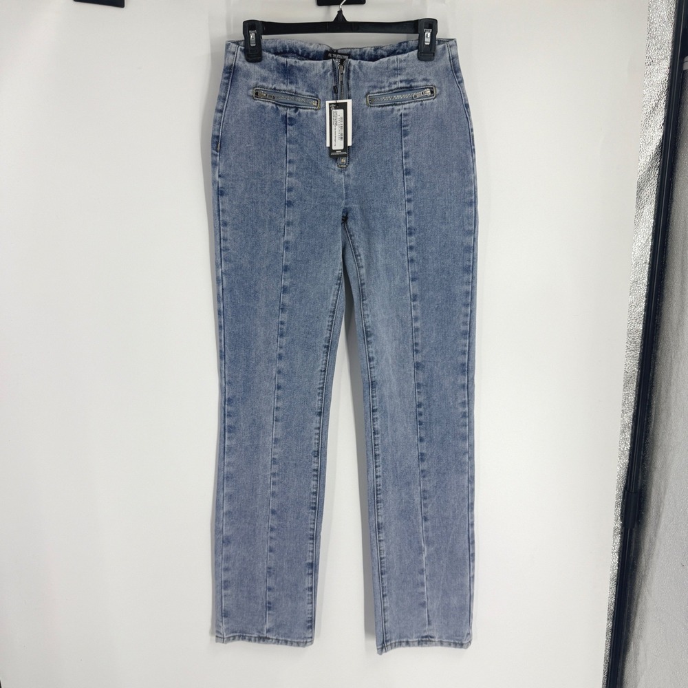 PrettyLittleThing Tall Light Blue Wash Zip Detail Straight Leg Jeans US 2 NEW